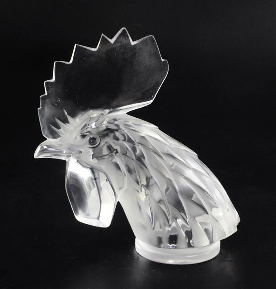 Tête de Coq/Cocks head. A glass mascot by René Lalique, introduced on 3/2/1928, No.1137 17.5cm.